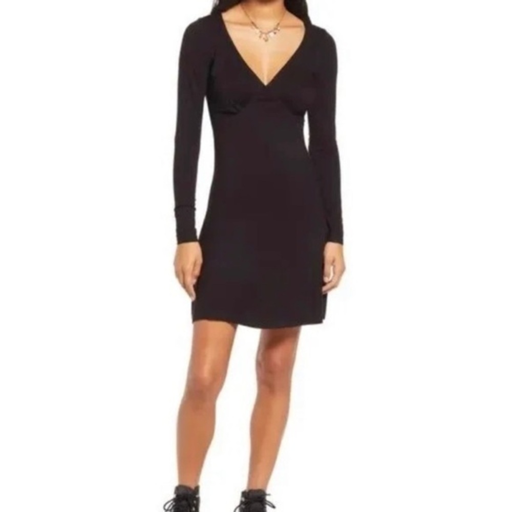 BP. V-Neck Long Sleeve Black Mini Dress
